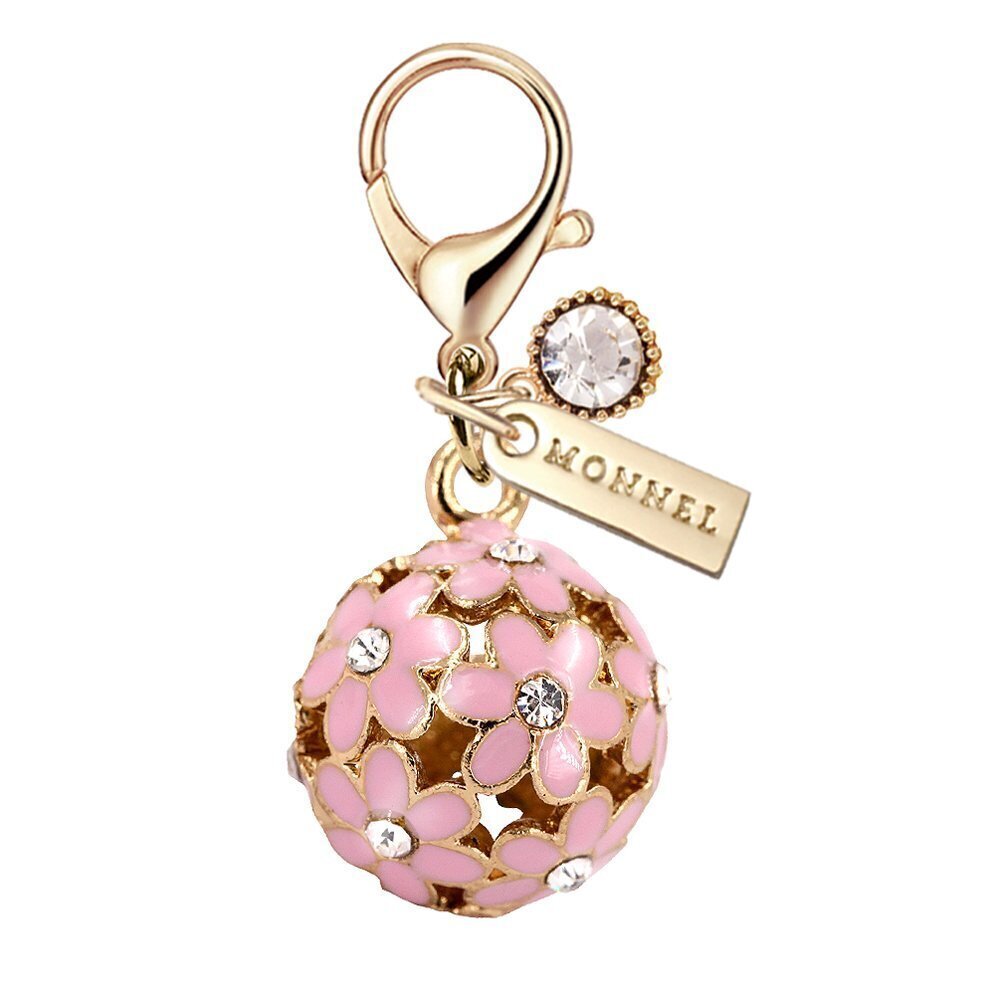 3712 MC46 3D Crystal Pink Flower Ball Lobster Clasp Charms Pendants